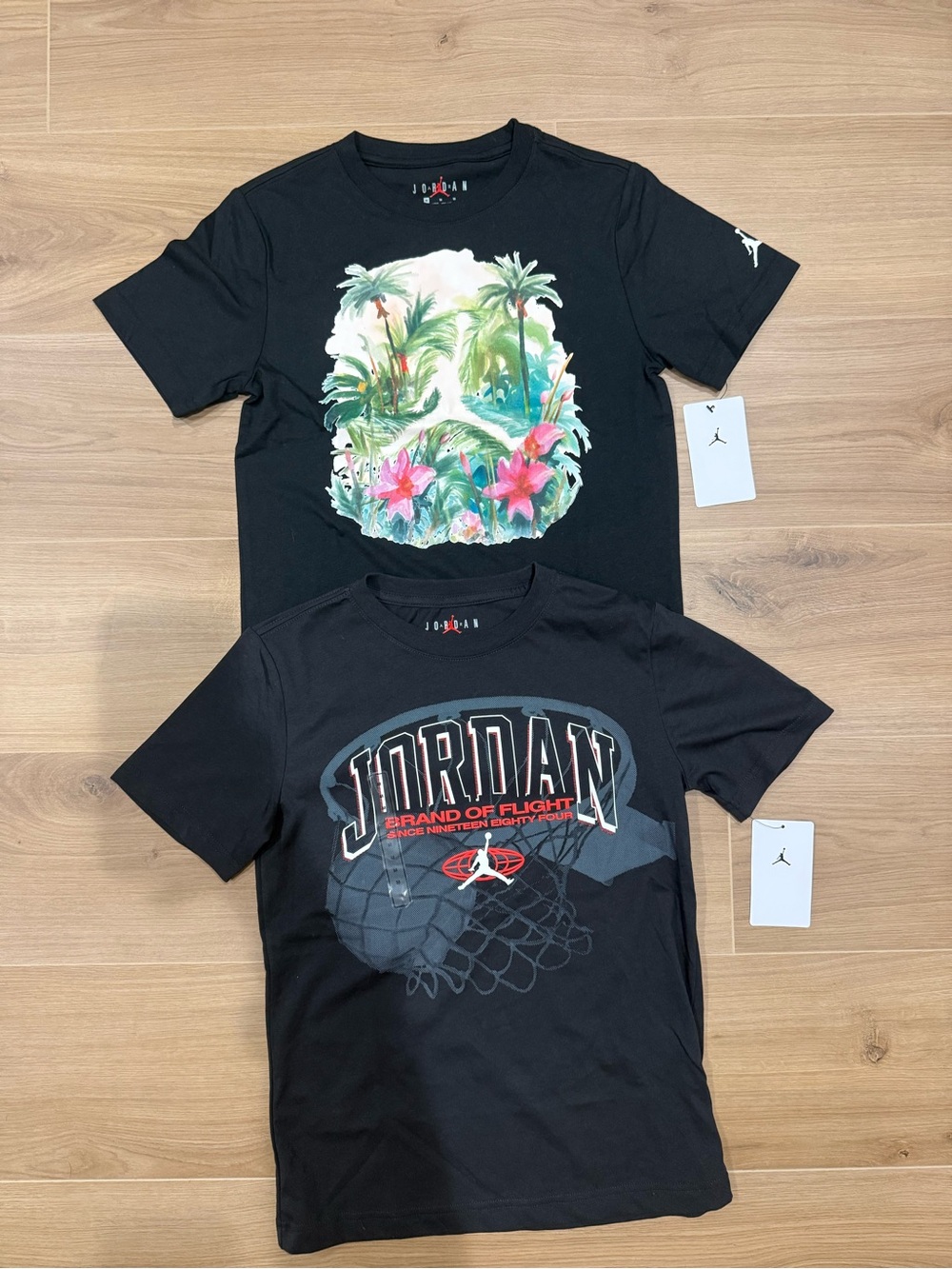 Jordan Kids Black Graphic Tees - Tropical Print & Brand Logo